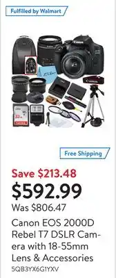 Walmart Canon eos 2000d rebel t7 dslr camera with 18-55mm lens & accessories offer