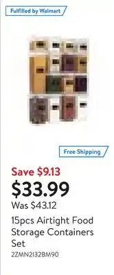Walmart 15pcs airtight food storage containers set offer