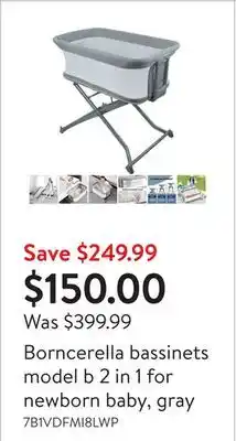 Walmart Borncerella bassinets model b 2 in 1 for newborn baby, gray offer