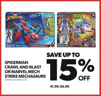 Real Canadian Superstore Spiderman crawl and blast or marvel mech strike mechasaurs offer