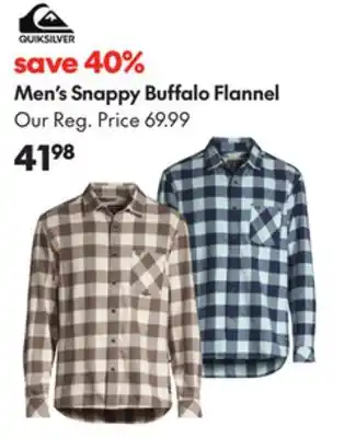 Sport Chek Quicksilver men's snappy buffalo flannel offer