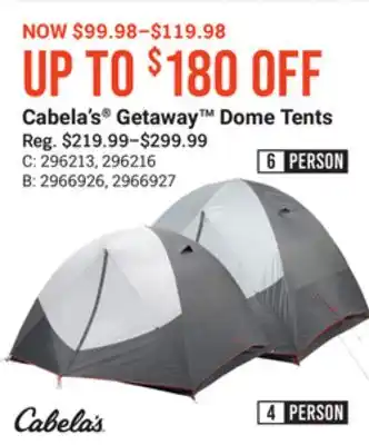 Bass Pro Cabela's getaway dome tents offer