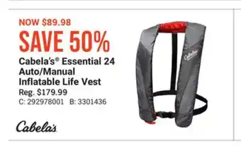 Bass Pro Cabela's essential 24 auto/manual inflatable life vest offer