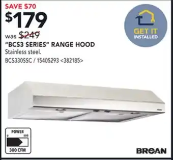 Lowe's Broan bcs3 series range hood offer