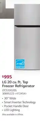 Lowe's Lg 20 cu. ft. top freezer refrigerator offer