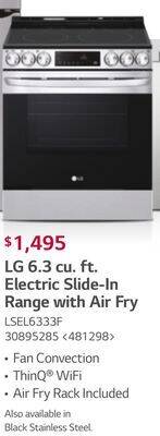 Lowe's Lg 6.3 cu. ft. electric slide-in range with air fry offer