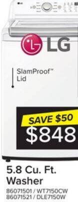 Leon's Lg white top load washer with 6motion technology (5.8 cu. ft.) - wt7150cw offer