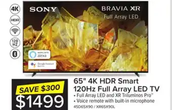 Leon's Sony bravia xr 65 x90l full array led 4k hdr google tv - xr65x90l offer