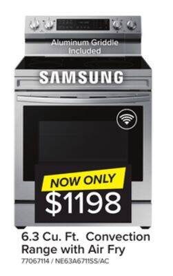 Leon's Samsung stainless steel freestanding electric true convection range with air fry and wi-fi (6.3 cu.ft) - ne63a6711ss/ac offer