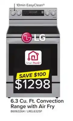 Leon's Lg smudge resistant stainless steel 6.3 cu ft. electric thinq instaview range with air fry and true convection- lrel6325f offer
