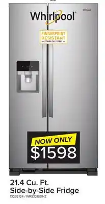 Leon's Whirlpool stainless steel side-by-side refrigerator (21.4 cu. ft.) - wrs321sdhz offer