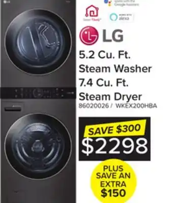 Leon's Lg black steel front load lg washtower with centre control 5.2 cu. ft. steam washer and 7.4 cu. ft. electric steam dryer - wk offer