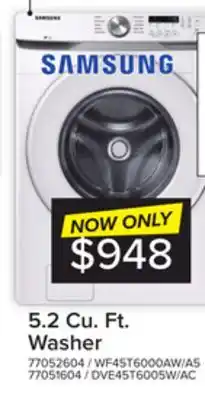 Leon's Samsung white front load washer with shallow depth (5.2 cu.ft) - wf45t6000aw/a5 offer
