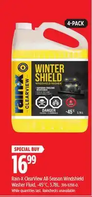 Canadian Tire Rain-x clearview all-season windshield washer fluid, -45°c, 3.78l offer