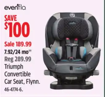 Canadian Tire Evenflo triumph convertible car seat, flynn offer