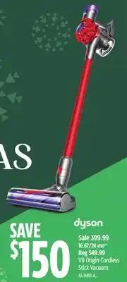 Canadian Tire Dyson v8 origin cordless stick vacuum offer