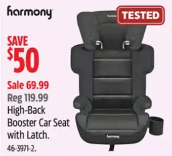 Canadian Tire Harmony high-back booster car seat with latch offer