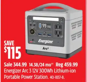 Canadian Tire Energizer arc 3 12v 300wh lithium-ion portable power station offer