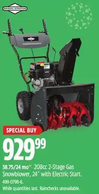 Canadian Tire Briggs & stratton 208cc 2-stage gas snowblower, 24 with electric start offer