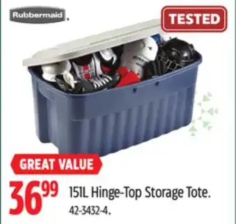 Canadian Tire Rubbermaid 151l hinge-top storage tote offer