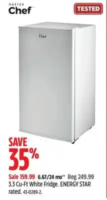 Canadian Tire Master chef 3.3 cu-ft white fridge offer