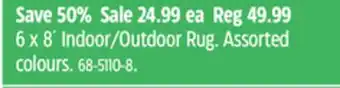 Canadian Tire Multy home 6 x 8' indoor/outdoor rug offer
