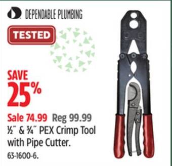 Canadian Tire Waterline 1/2 & 3/4 pex crimp tool with pipe cutter offer