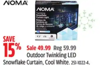 Canadian Tire Noma outdoor twinkling led snowflake curtain, cool white offer
