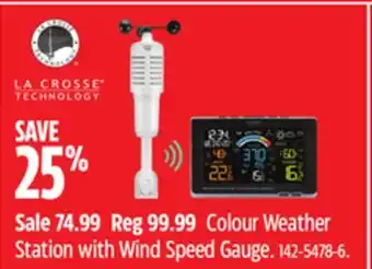 Canadian Tire La crosse colour weather station with wind speed gauge offer