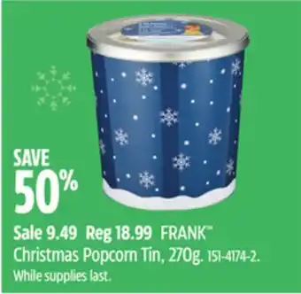 Canadian Tire Frank christmas popcorn tin, 270g offer