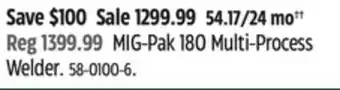 Canadian Tire Lincoln electric mig-pak 180 multi-process welder offer