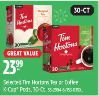 Canadian Tire Selected tim hortons tea or coffee k-cup pods, 30-ct offer