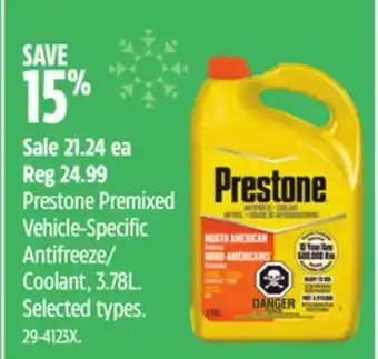 Canadian Tire Prestone premixed vehicle-specific antifreeze/coolant, 3.78l offer