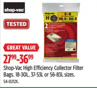 Canadian Tire Shop-vac high efficiency collector filter bags offer