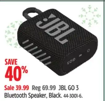 Canadian Tire Jbl go 3 bluetooth speaker, black offer