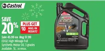 Canadian Tire Castrol edge high mileage full synthetic motor oil offer
