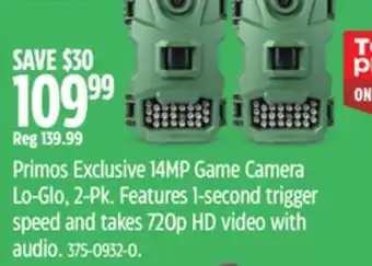 Canadian Tire Primos exclusive 14mp game camera lo-glo, 2-pk offer