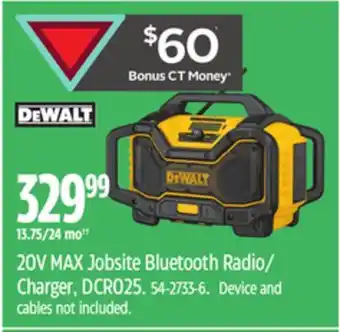 Canadian Tire Dewalt 20v max jobsite bluetooth radio/ charger, dcr025 offer