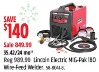 Canadian Tire Lincoln electric mig-pak 180 wire-feed welder offer