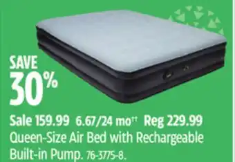 Canadian Tire Coleman queen-size air bed with rechargeable built-in pump offer