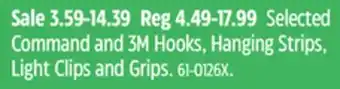 Canadian Tire Selected command and 3m hooks, hanging strips, light clips and grips offer