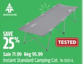 Canadian Tire Woods instant standard camping cot offer