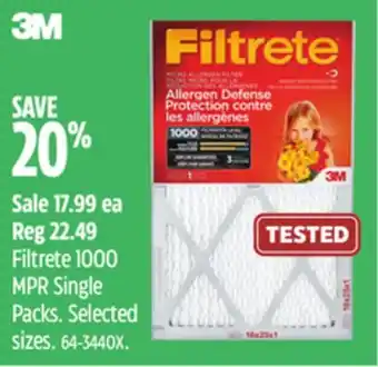 Canadian Tire 3m filtrete 1000 mpr single packs offer