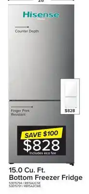 Leon's Hisense fingerprint resistant titanium 28 counter depth bottom mount fridge (15 cu.ft.) - rb15a2cse offer