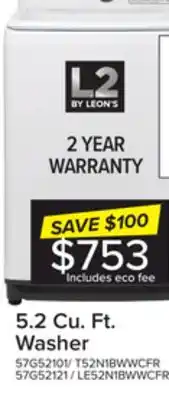 Leon's L2 white top load washer with french display (5.2 cu. ft) - lt52n1bwwcfr offer