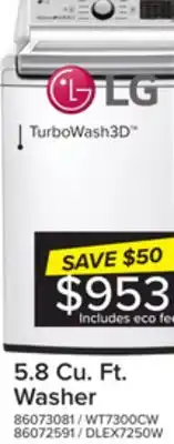 Leon's Lg white top-load washer (5.8 cu. ft.) - wt7300cw offer