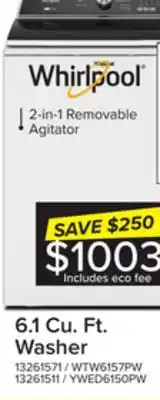 Leon's Whirlpool white top load washer (6.1 cu ft) - wtw6157pw offer