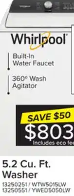 Leon's Whirlpool white top load washer with built-in faucet (5.2 cu.ft.) - wtw5015lw offer