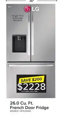 Leon's Lg 26 cu. ft. smart counter-depth max stainless steel french door refrigerator - lrfxc2606s offer