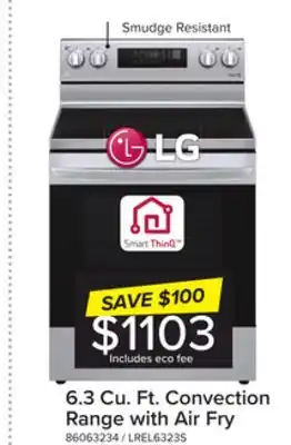 Leon's Lg stainless steel 6.3 cu ft. electric thinq range with air fry and fan convection -lrel6323s offer
